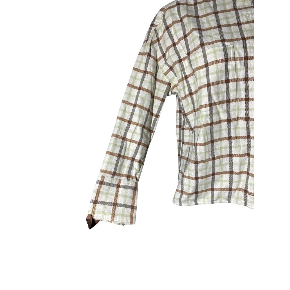 Everlane Womens Relaxed Cotton Flannel Plaid Button Down Shirt‎ S Brown Green